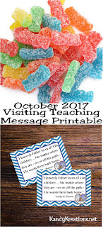 Take a sweet smile to your sisters this month when you visit with the October 2017 Visiting Teaching message printable.  This message is a great way to bring a treat or a handout to all you visit teach in October.