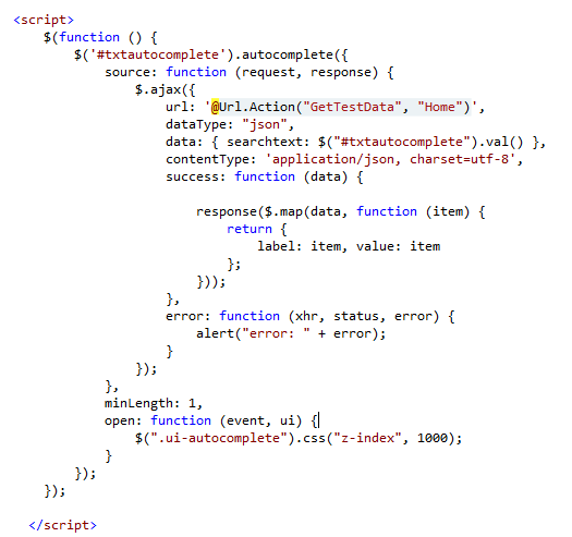 My experience with .NET: How to implement an autocomplete within MVC