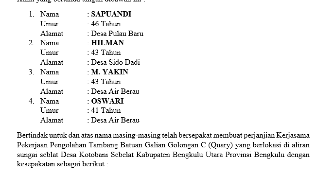 Surat Perjanjian Kerjasama Pengolahan Tambang Batuan Galian Golongan C Quary Semua Surat