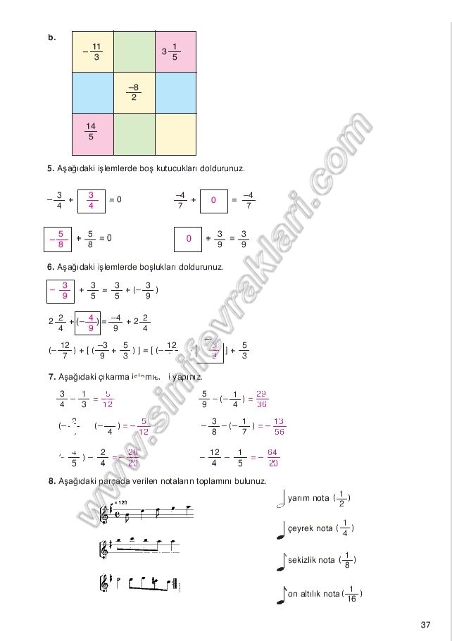 7.Sınıf Matematik Dersi SEK Yayınları Öğrenci Çalışma Kitabı Cevapları