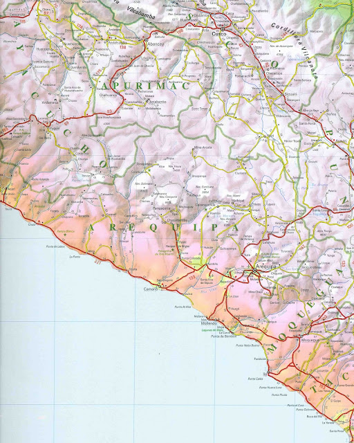 Mapa rodoviário da região de Arequipa