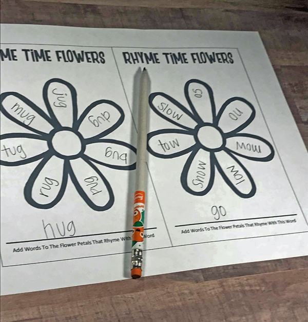Flower Rhyming Words Worksheets