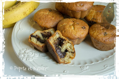 © Popote et Nature - Muffins à la banane au coeur chocolat