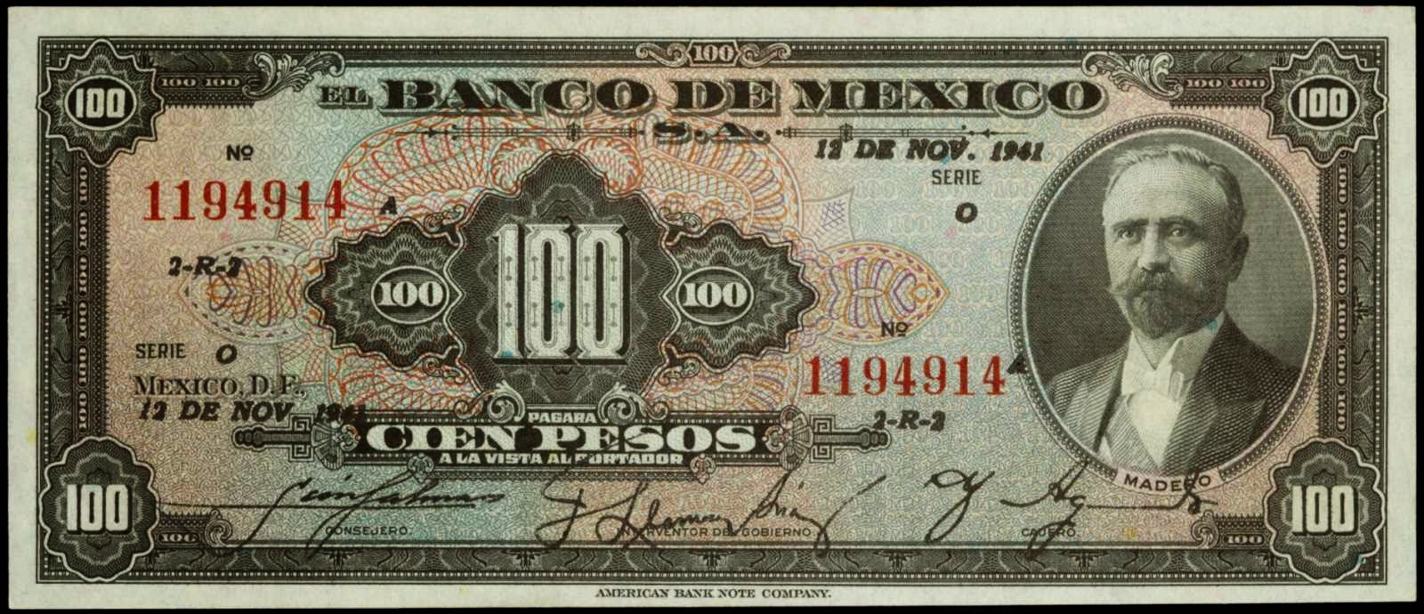 Mexico banknotes paper money 100 Pesos banknote