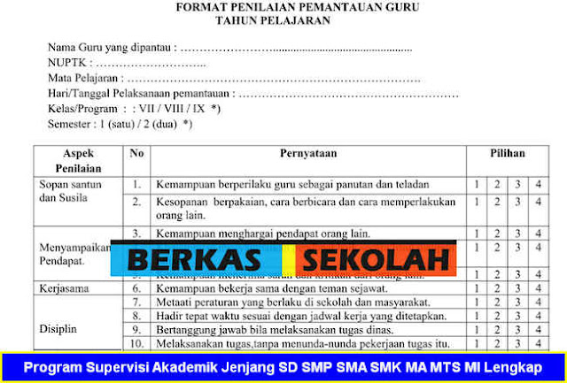 Program Supervisi Akademik Jenjang SD SMP SMA SMK MA MTS MI Lengkap Program Supervisi Akademik Jenjang SD SMP SMA SMK MA MTS MI Lengkap