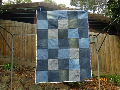 Patra's Place of Stitching and Vintage Linens: Denim patchwork quilt.