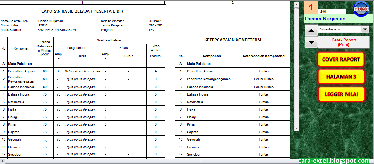 Download File Cetak Raport Kurikulum 2013 Terbaru Gratis