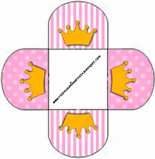 Corona Dorada en Fondo Rosa con Lunares y Rayas: Cajas para Descargar Gratis.