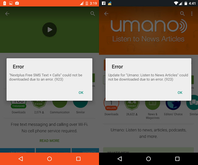 Error 923 Screenshot Google Play Error 923