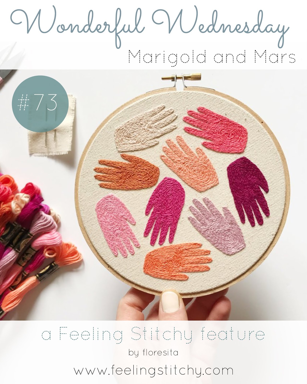 Wonderful Wednesday 73 - Marigold and Mars Hands pattern as featured by floresita on Feeling Stitchy