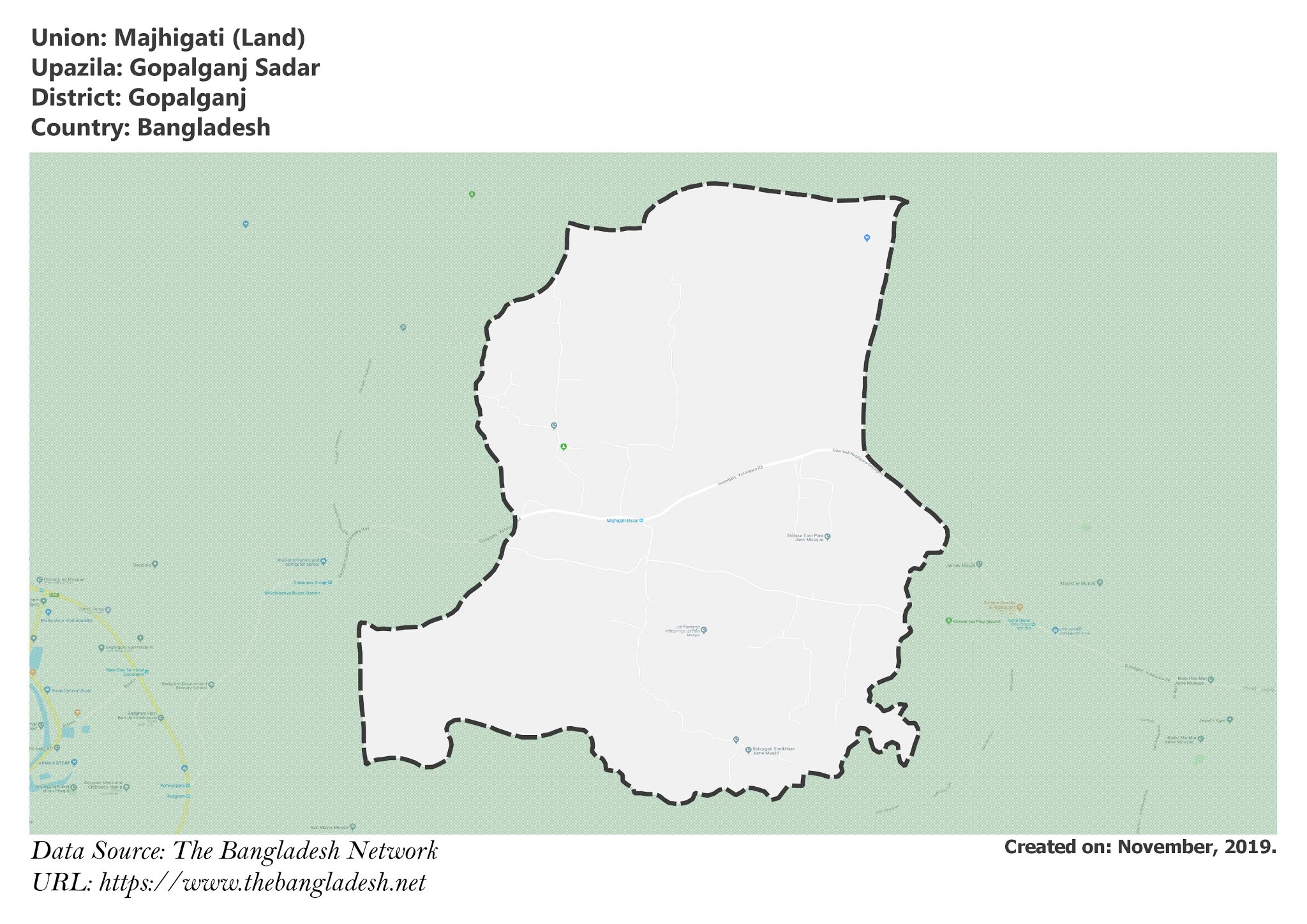 Map of Majhigati of Gopalganj, Bangladesh.