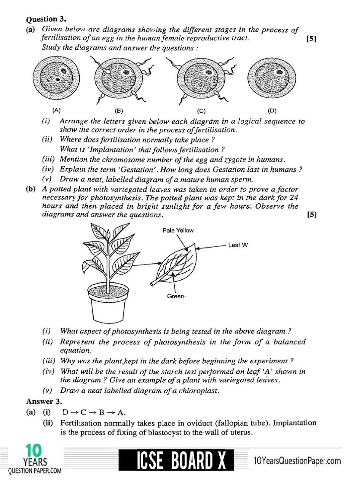 2018 Biology Class 10 ICSE Question Paper Answer ICSE Biology Solved Question Paper 2018