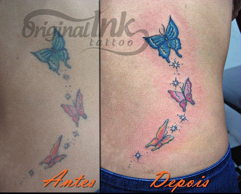 Borboletas na lateral da barriga Tatuagem Feminina