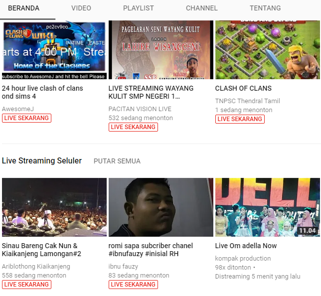 konten youtube live streaming