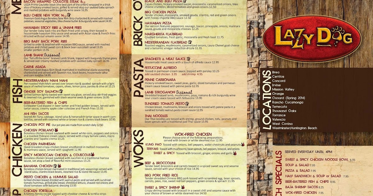 Lazy Dog Cafe Menu Thousand Oaks Ca Lazy Dog Cafe Menu Thousand Oaks Ca