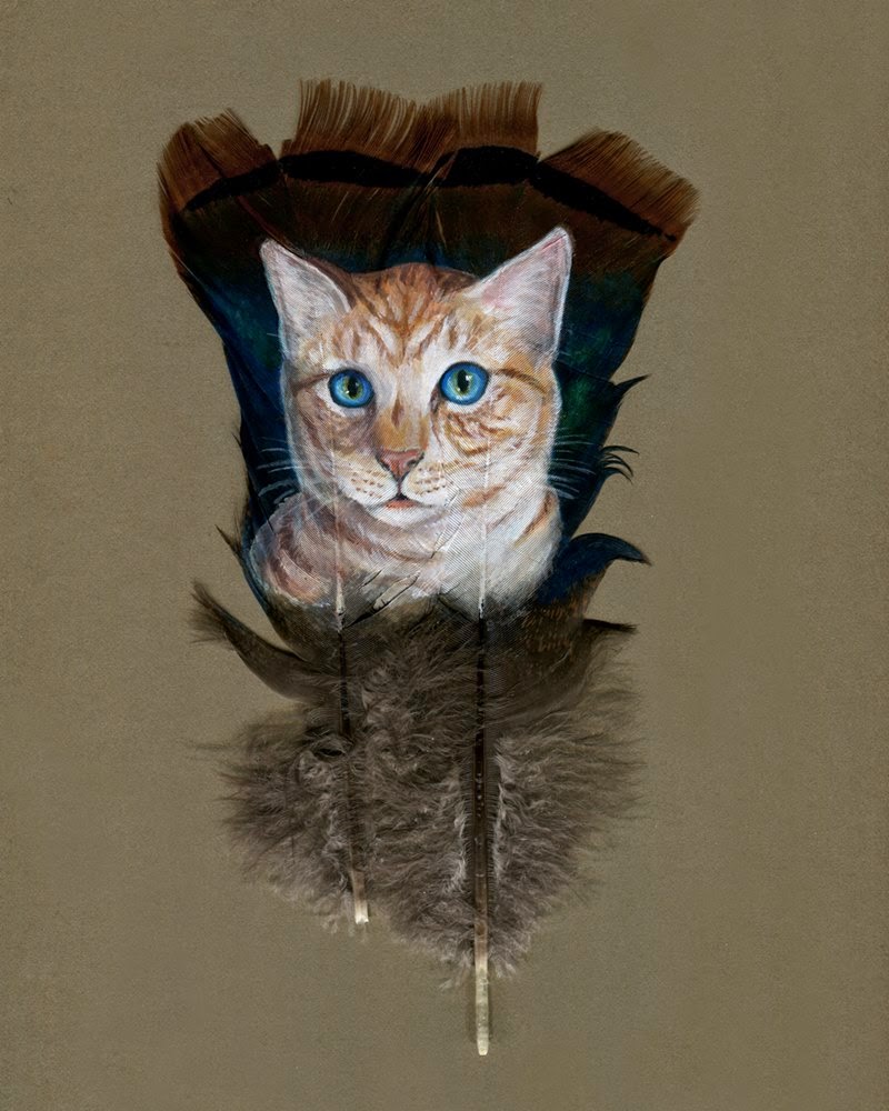 Animal Portraits Painted on Wild Turkey Feathers by Brenda Lyons