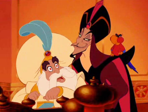 El sultán, Jafar y Iago en Aladdín - Cine de Escritor