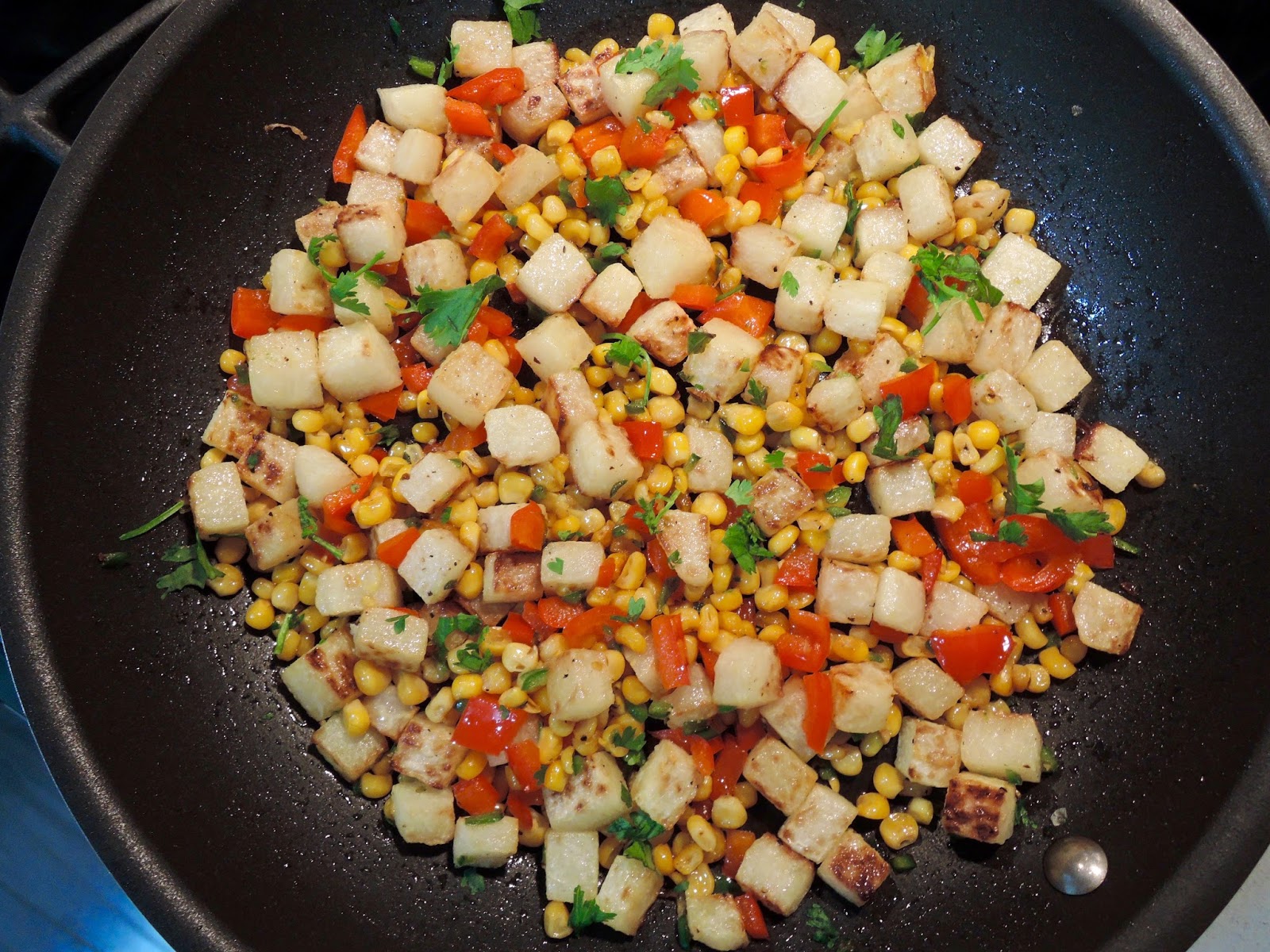 The Briny Lemon PanSeared Jicama, Peppers, and Corn