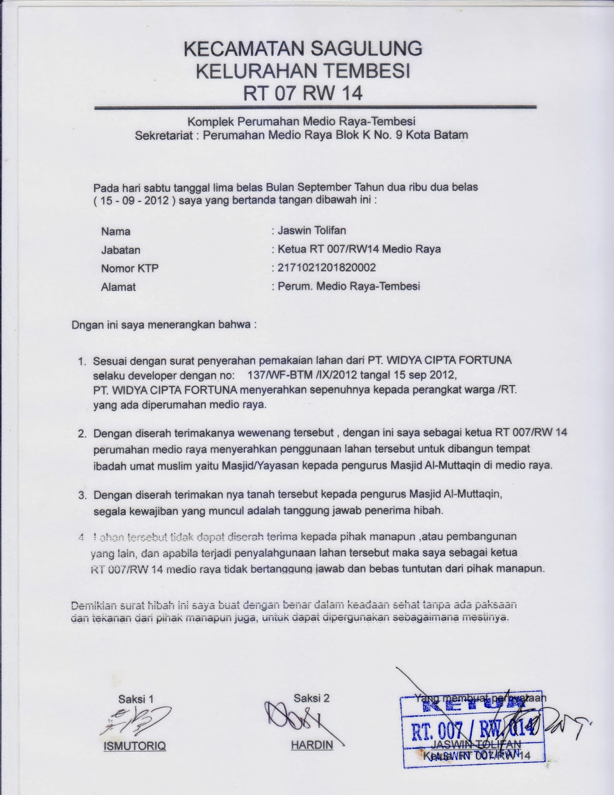 Contoh Surat Wakaf Masjid