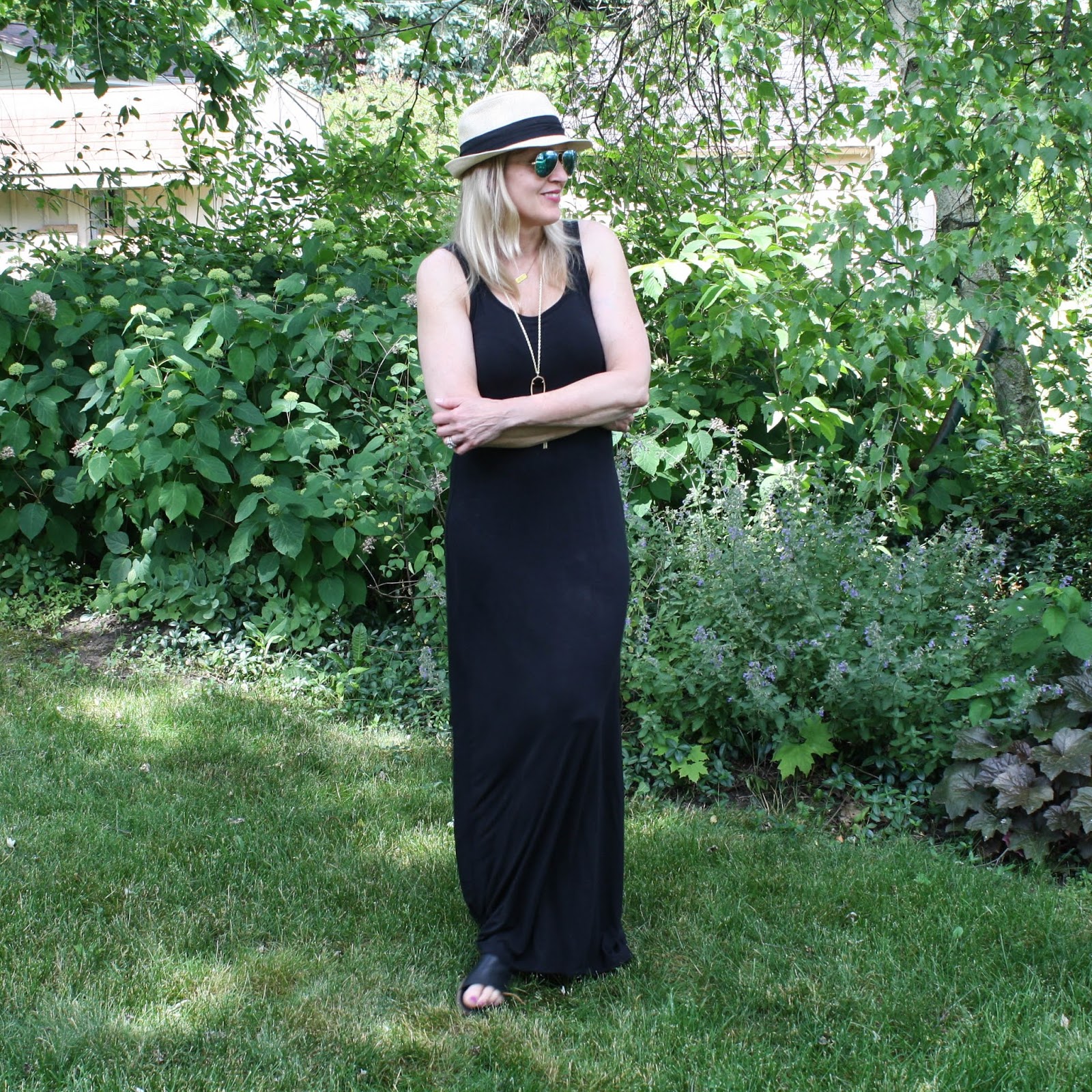 Black Maxi Dress + Panama Hat
