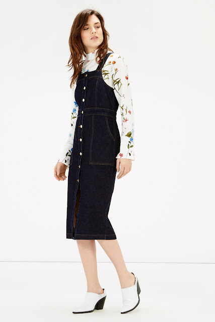 indigo denim pinafore, warehouse denim pinafore, denim pinafore dress, 