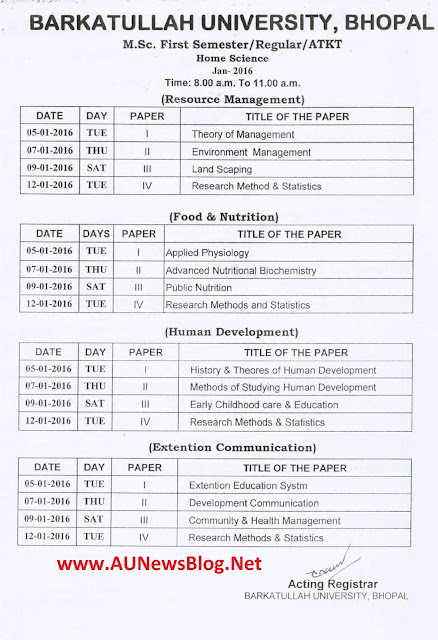 Barkatullah University PG Exam Time Table - aunewsblog