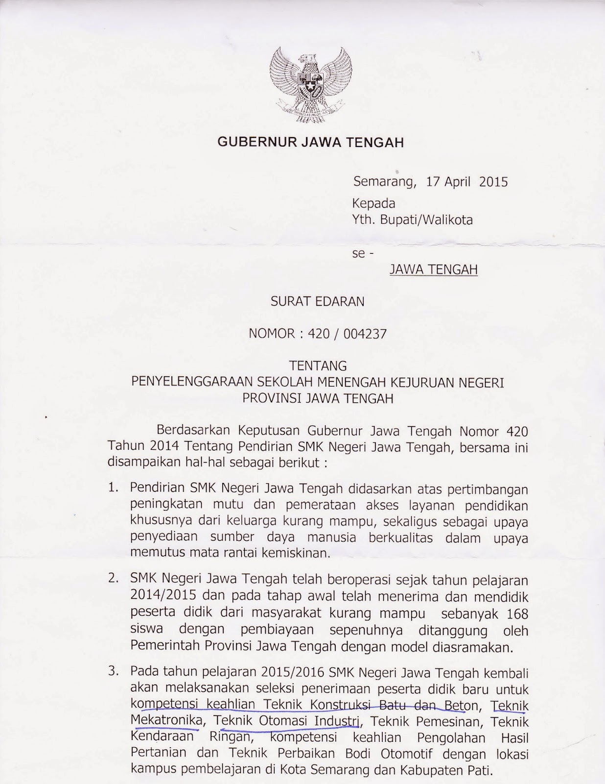 Contoh Surat Dinas Provinsi Jawa Tengah