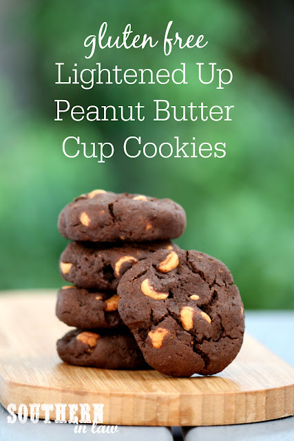 The Best Easy Lightened Up Peanut Butter Cup Cookies Recipe - Chocolate Peanut Butter Chip Cookies, gluten free, low fat, lower sugar, kid friendly recipes