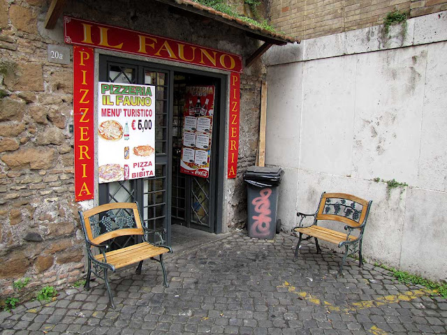 Benches, pizzeria Il Fauno, via Eudossiana, Rome