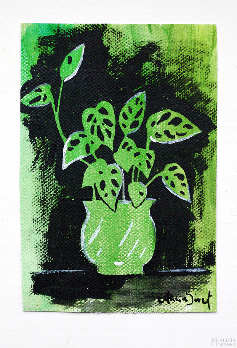 Monstera obliqua, painting by Alicia Sivertsson.