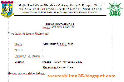 Contoh Surat Rekomendasi Kepala Sekolah Untuk Guru Honor