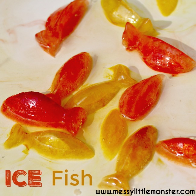 Ice fish play for toddlers and preschoolers.  Simple summer science activity idea for kids. 