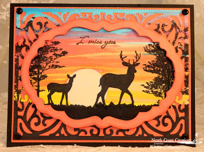 North Coast Creations Stamp sets: Deer Silhouette Greetings, Our Daily Bread Designs Custom Dies: Vintage Flourish Pattern, Vintage Labels, Flourished Star Pattern