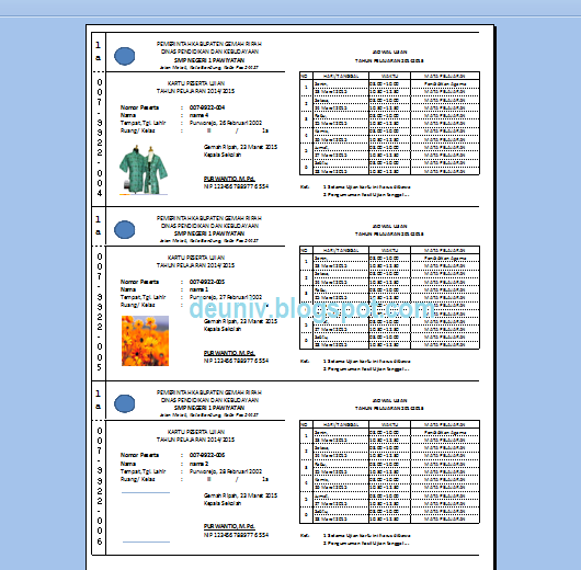 print preview kartu ujian format excel