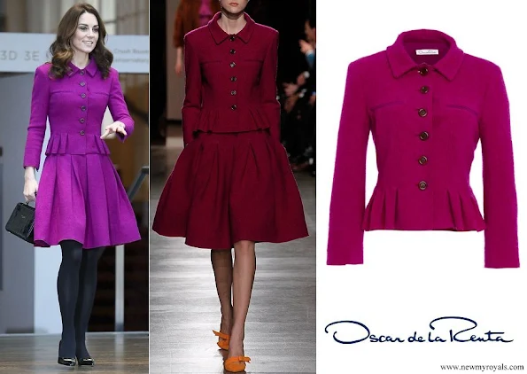 Kate Middleton wore Oscar de la Renta burgundy jacket and pleated skirt