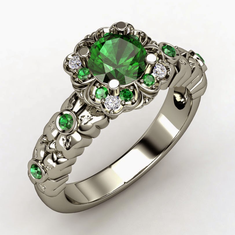 Women’s Green Diamond Wedding Rings Sterling Silver Model