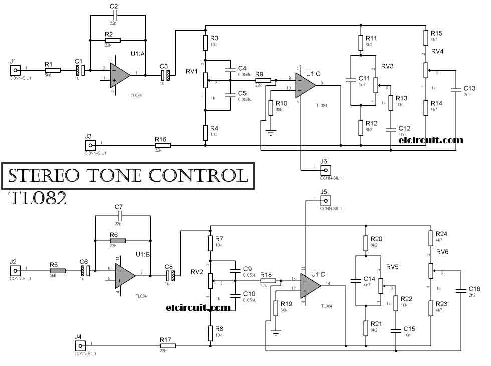 Stereo Tone Control Circuit uses TL084/ TL074 - Electronic Circuit