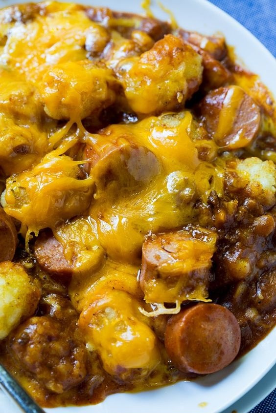 Cheesy Hot Dog Tater Tot Casserole