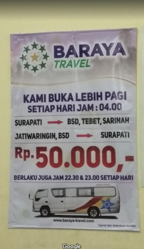 jadwal travel baraya bintaro