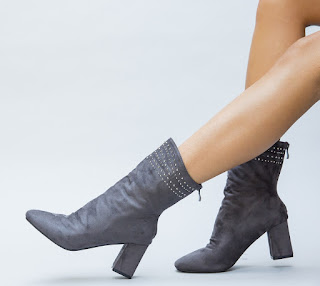 botine elegante cu toc gros, inalte de culoare gri din piele intoarsa de iarna botine elegante cu toc gros, inalte de culoare gri din piele intoarsa de iarna