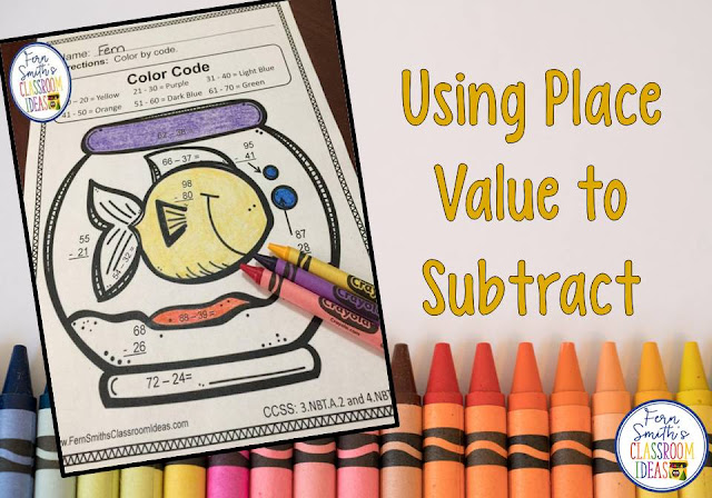 Tips, Tricks, Lesson Plans, Centers, Task Cards, Color By Numbers and Resources to Teach Using Place Value to Subtract to Your Class, by Fern Smith's Classroom Ideas. Tips, Tricks, Lesson Plans, Centers, Task Cards, Color By Numbers and Resources to Teach Using Place Value to Subtract to Your Class, by Fern Smith's Classroom Ideas.