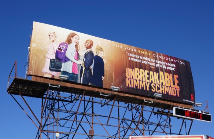 Unbreakable Kimmy Schmidt final episodes Emmy FYC billboard Sunset Strip Kimmy Schmidt final episodes Emmy FYC billboard
