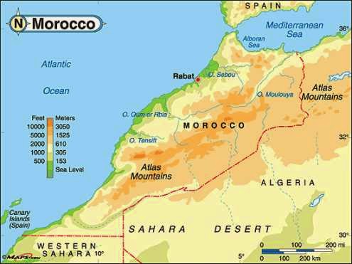 Atlas Mountains Physical Map Morocco Topography Map