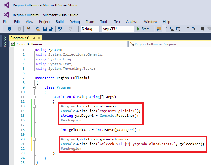 Ercan Bozkurt weBlog C dilinde Region Kullanımı