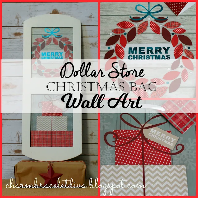 Merry Christmas wreath gift bag Christmas wall art white frame