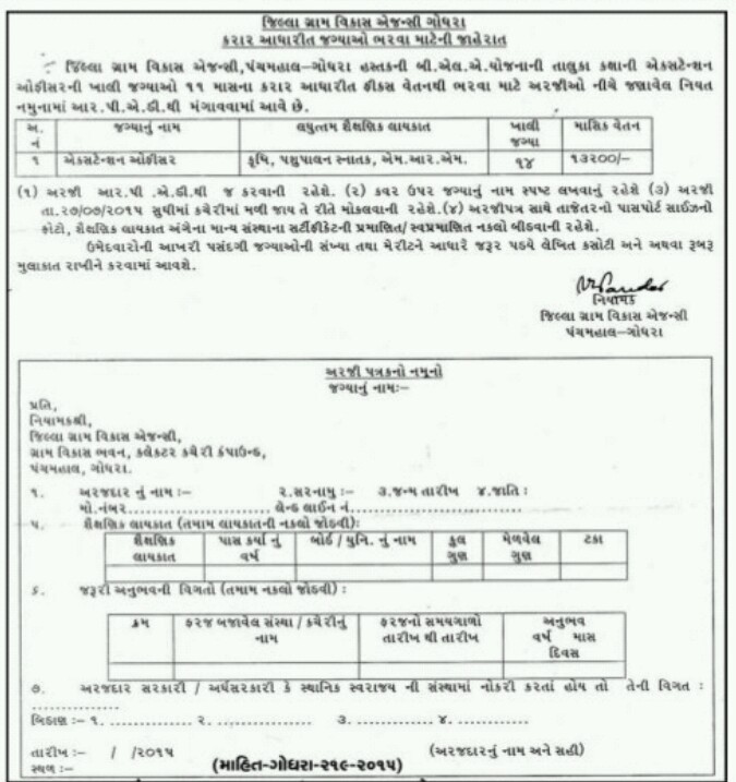 DRDA PanchmahalGodhara Extension Officer Recruitment, 2015 Latest Govt Jobs in Gujarat