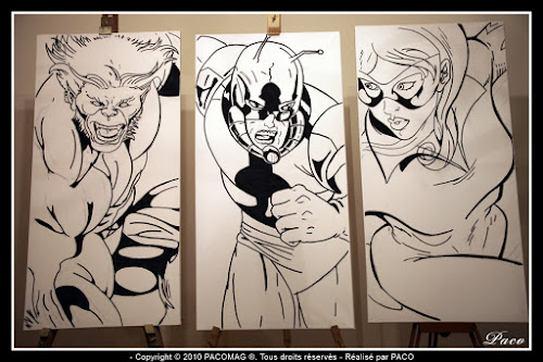 Firestar, Ant Man et Fauve Par Paco illustrateur graphiste, artiste peintre dessins de Firestar, Ant Man et Fauve au marqueur sur toile