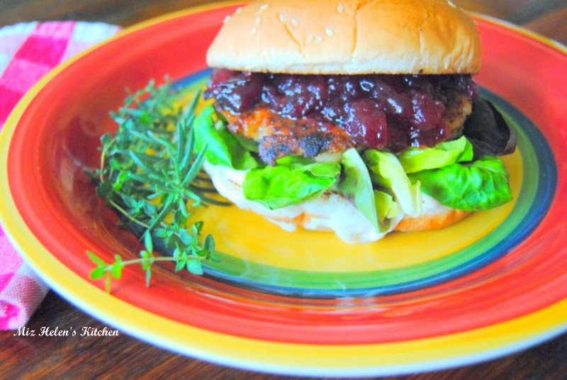 Rosemary Lemon Chicken Burger with Cranberry Sauce and Garlic Aioli