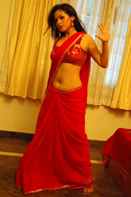 Actress Sada Round Navel Show In Red Saree ~ Actress