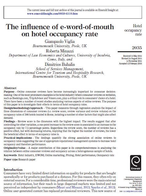  Viglia Minazzi Buhalis The influence of e-word-of-mouth on hotel occupancy rate